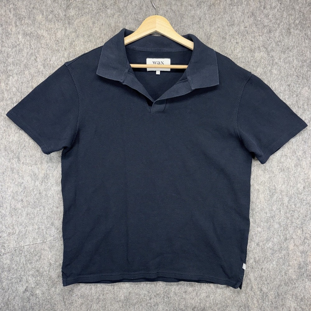 Wax London Polo Camp Shirt Men's Small Short Sleeve Textured Knit Blue Collar